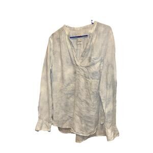 Gap linen v-neck collar L Long sleeve  light Blue And White  blouse Lightweight